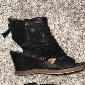 Elegant Black Leather Wedge Sandals